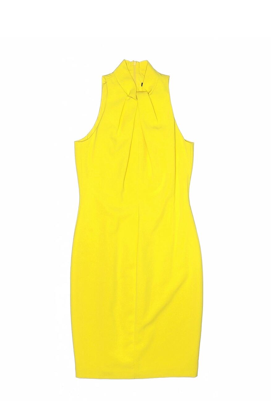 Black Halo SZ 0 Bright Yellow High Neck Bodycon Cocktail Date Night Dress $444